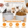 Double 28.7Oz Ceramic Pet Bowls Dog Cat Bowls with Wooden Stand Raised Pet Feeder for Small Dogs Cats