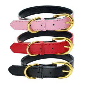 Genuine Leather Dog Collar; Wide Dog Collar; Soft Padded Breathable Adjustable Tactical Waterproof Pet Collar (colour: Rose red)