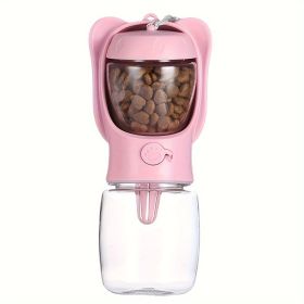 2 In 1 Dog Water Bottle, Leak Proof Portable Pet Water Bottle With Food Container, Outdoor Portable Water Dispenser For Dog, Puppy Supply For Walking (Color: Pink, size: 350ML)