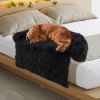 Black Plush Calming Dog Couch Bed with Anti-Slip Bottom